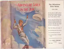 Colour photograph of the dust jacket illustration for The Adventure Girls in the Air