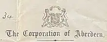 Letterhead of the Corporation of Aberdeen (1934) showing the city arms