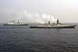 INS Kolkata and HMS&nbsp;Defender during an exercise.