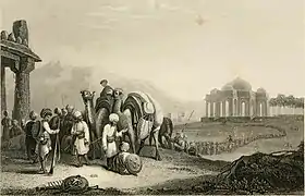 "Scene in Kathiawar. Travellers & Escort" 1858