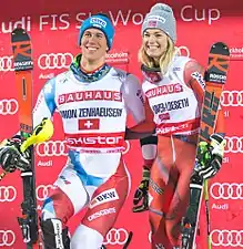 The winners in parallel slalom Stockholm city event, Ramon and Nina