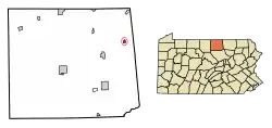 Location of Roseville in Tioga County, Pennsylvania.