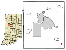 Location of Clarks Hill in Tippecanoe County, Indiana.