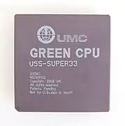 A UMC U5S rated for 33&nbsp;MHz with "Not for U.S. sale or import" on its silkscreen.