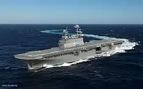 Artist's rendering of USS&nbsp;Bougainville&nbsp;(LHA-8), an America-class amphibious assault ship currently under construction