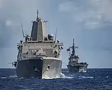 JS Kunisaki and USS&nbsp;Green Bay underway on 10 June 2019