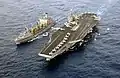 The aircraft carrier USS&nbsp;Harry S. Truman comes alongside John Lenthall for refueling on 3 April 2003.