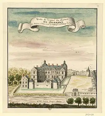 View of the château de Serrant from the entrance side in 1695, drawing by Louis Boudan