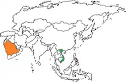 Map indicating locations of Vietnam and Saudi Arabia