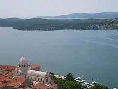 View of Sibenik Cathedral and sea from St Michael fortress.jpg