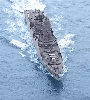 A overhead view of Visakhapatnam, with its weaponry and sensors clearly visible.