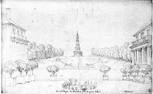 View of the pagoda from the grand salon of the château (undated drawing from the Bibliothèque nationale de France)