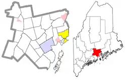 Location of Stockton Springs (in yellow) in Waldo County and the state of Maine