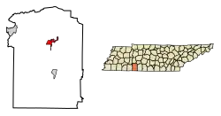 Location of Waynesboro in Wayne County, Tennessee.