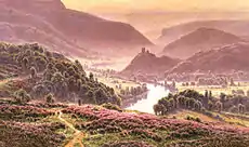 William Didier-Pouget, ca.1907-1908, Le Matin, Bruyères en Fleurs (Auvergne), oil on canvas, 182.9 x 251.8&nbsp;cm (detail). Sale: Sotheby's New York, Wednesday, October 13, 1993, Lot 16, titled Ruins of Crozant (Creuze)