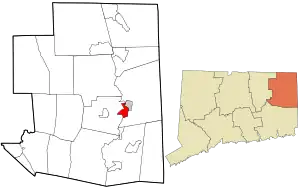 Location in Windham County and the state of Connecticut.