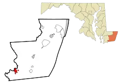Location in Worcester County and the state of Maryland