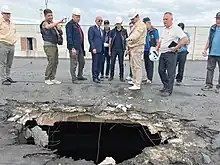 Shell damage to the roof of the building housing solid radioactive waste and fresh nuclear fuel, September 2022